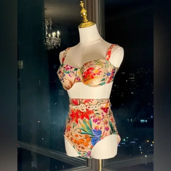 🆕 ZIMMERMANN 🧿NWOT Tropicana Balconette Bikini Top, High Cut Bottom Sz 4 US10 - Picture 3 of 16